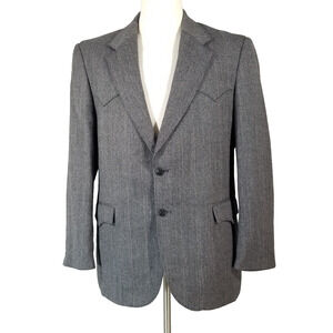Circle S Dallas Texas Sport Coat Jacket‎ Men's 44R Gray Tweed Lambswool Weatern